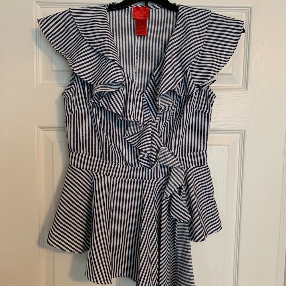Sleeveless Nautical Stripe Ruffle Peplum Top